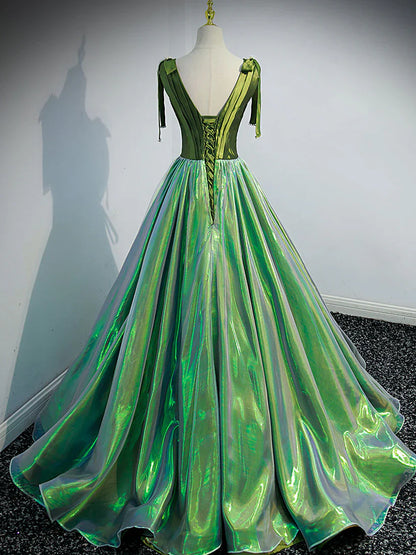 Unique v neck green long prom dress, green formal graduation dress ED0836