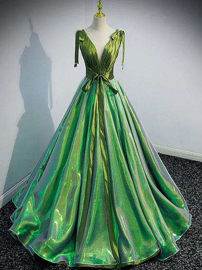 Unique v neck green long prom dress, green formal graduation dress ED0836
