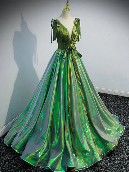 Unique v neck green long prom dress, green formal graduation dress ED0836