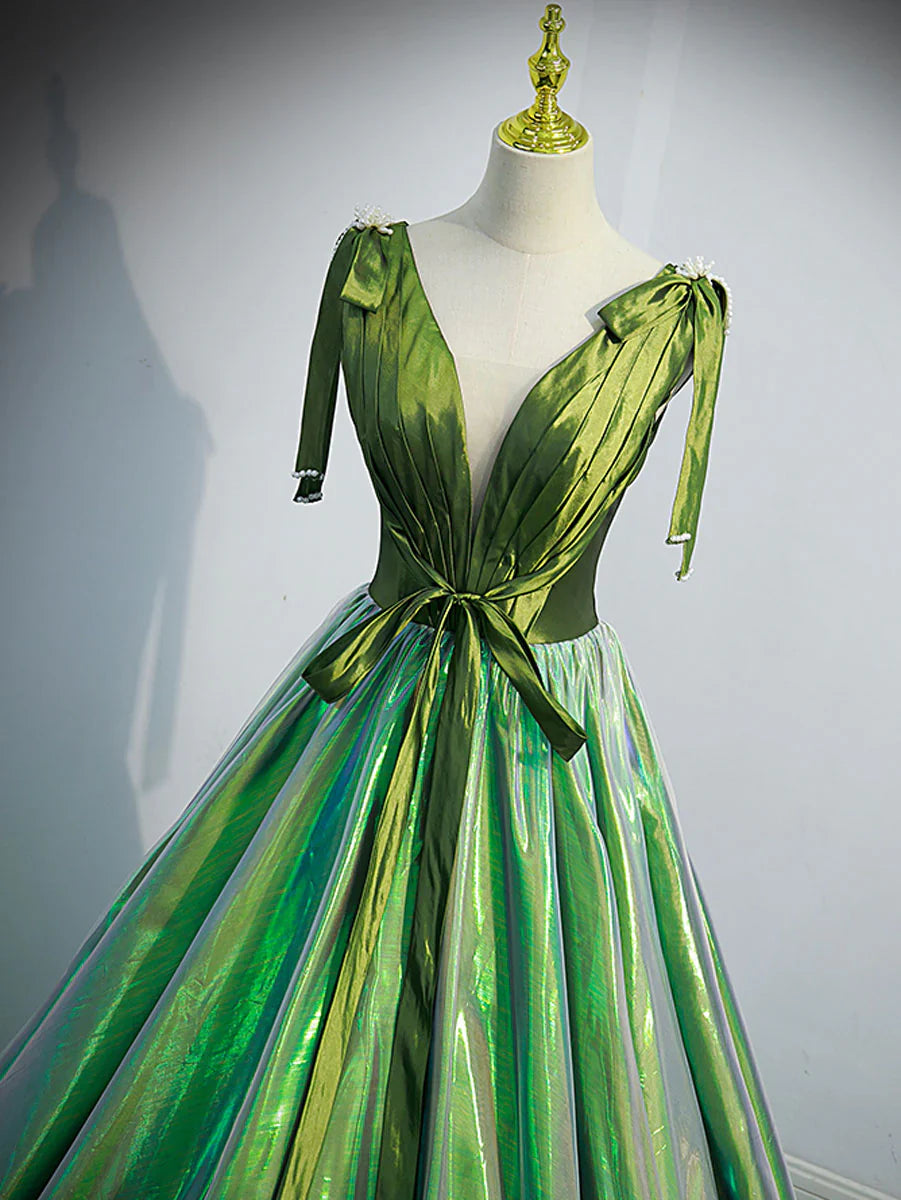 Unique v neck green long prom dress, green formal graduation dress ED0836