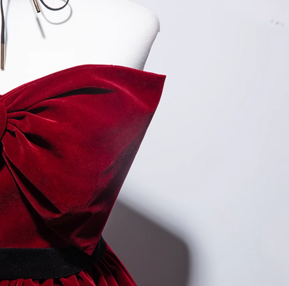 Velvet A line burgundy long prom dress, velvet bridesmaid dresses ED0838