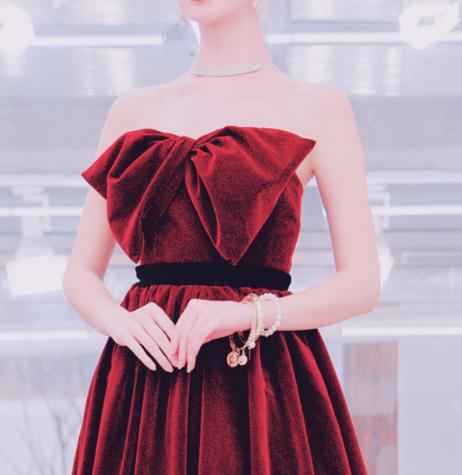 Velvet A line burgundy long prom dress, velvet bridesmaid dresses ED0838