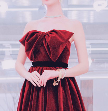 Velvet A line burgundy long prom dress, velvet bridesmaid dresses ED0838