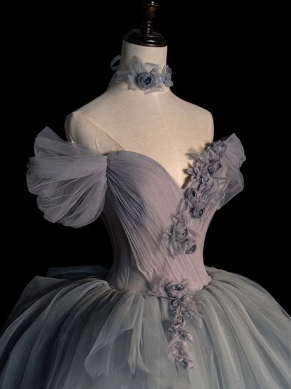 Gray sweetheart neck tulle long prom dress, gray evening dress ED0841