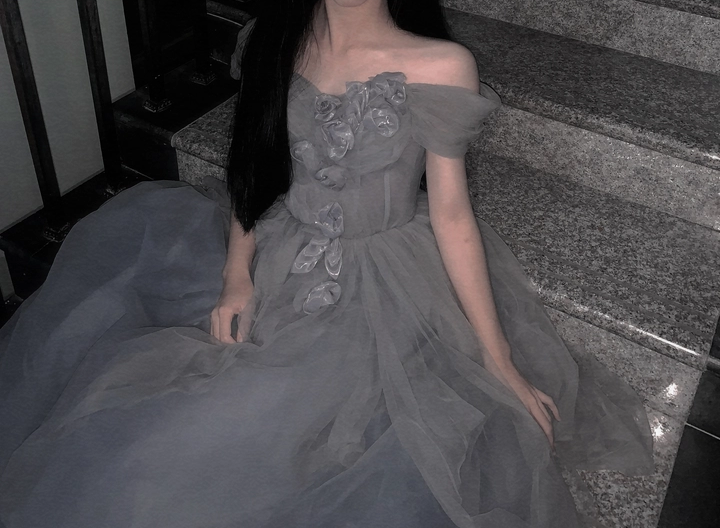 Gray sweetheart neck tulle long prom dress, gray evening dress ED0841