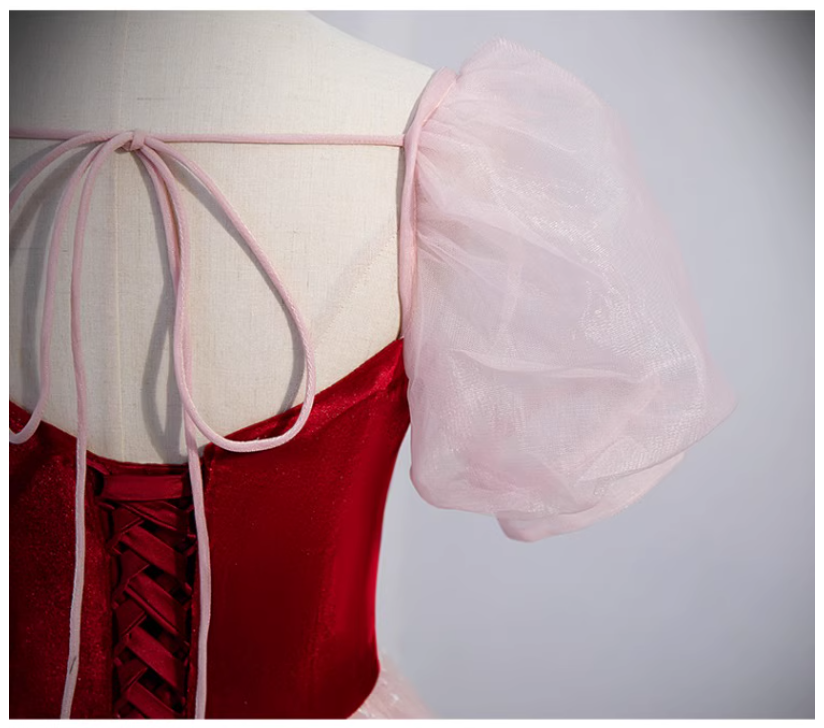 Simple pink A line velvet tulle long prom dress, pink evening dress ED0845