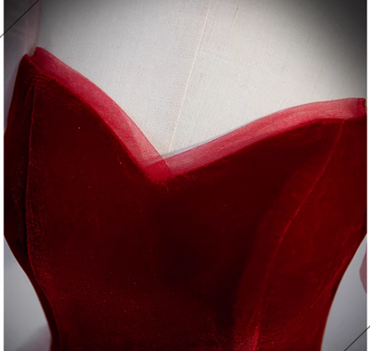 Simple pink A line velvet tulle long prom dress, pink evening dress ED0845