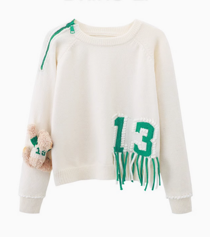 Jacquard Tassel Bear Doll Long Sleeve Sweater  ED0866