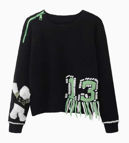 Jacquard Tassel Bear Doll Long Sleeve Sweater  ED0866