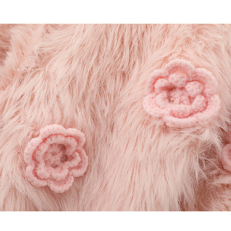 Loose and slim long sleeve V-neck three-dimensional flower fashionable velvet sweater  ED0867