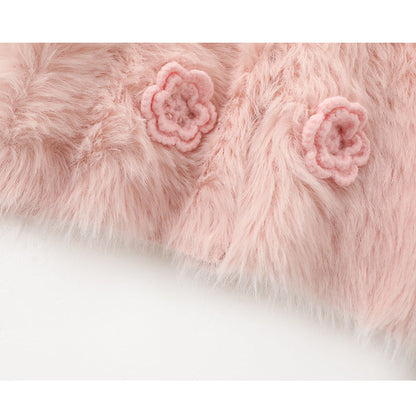 Loose and slim long sleeve V-neck three-dimensional flower fashionable velvet sweater  ED0867