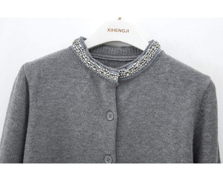 American retro grey round neck long sleeve sweater ED0868