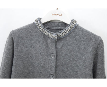 American retro grey round neck long sleeve sweater ED0868