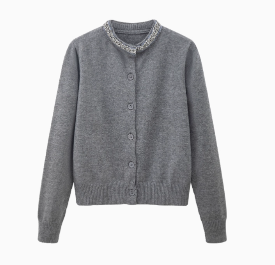 American retro grey round neck long sleeve sweater ED0868