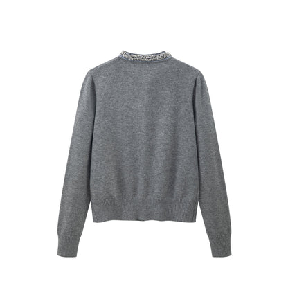 American retro grey round neck long sleeve sweater ED0868