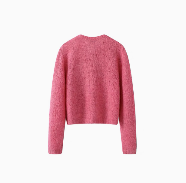 Pink Colorful Button Crewneck Knit Cardigan ED0870