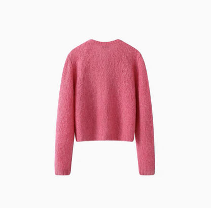 Pink Colorful Button Crewneck Knit Cardigan ED0870