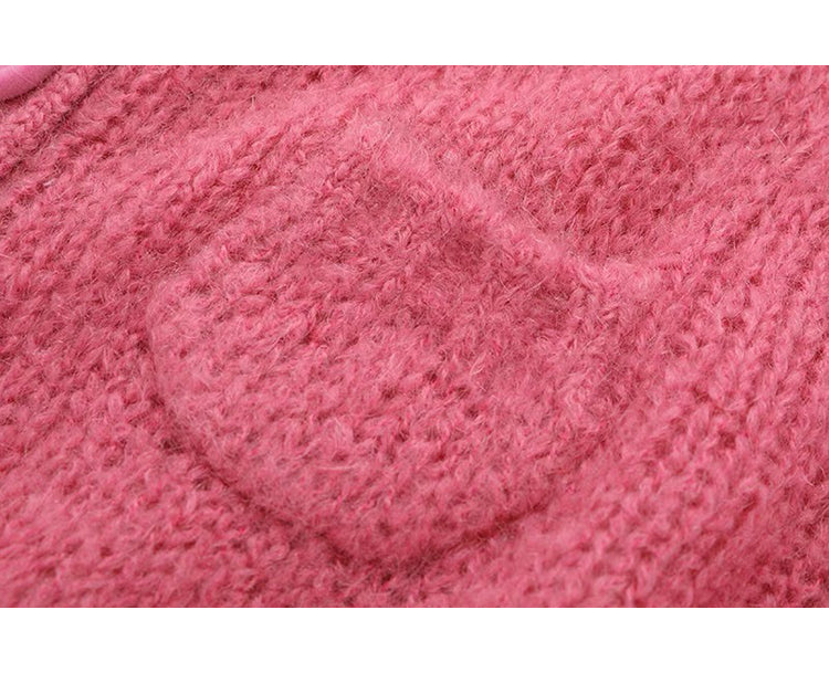 Pink Colorful Button Crewneck Knit Cardigan ED0870