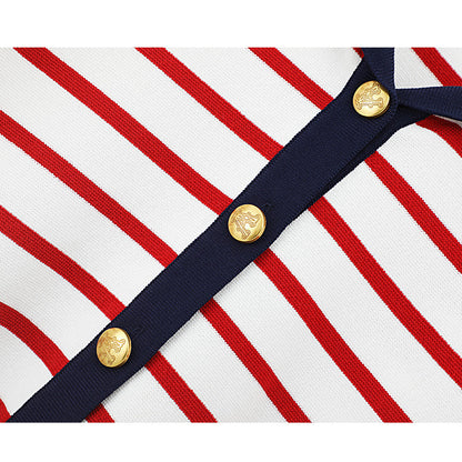 Navy collar cape top with striped sweater and cardigan ED0871