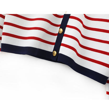 Navy collar cape top with striped sweater and cardigan ED0871