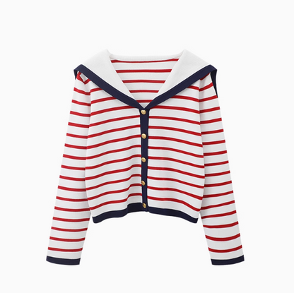Navy collar cape top with striped sweater and cardigan ED0871
