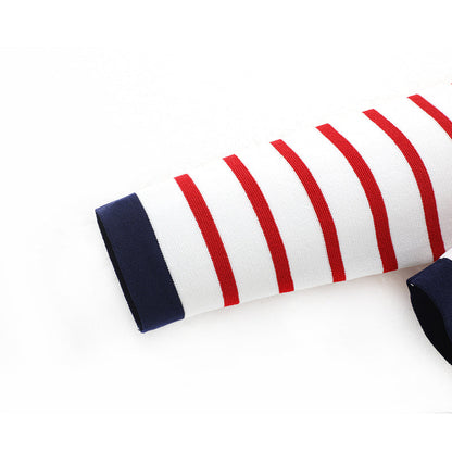 Navy collar cape top with striped sweater and cardigan ED0871