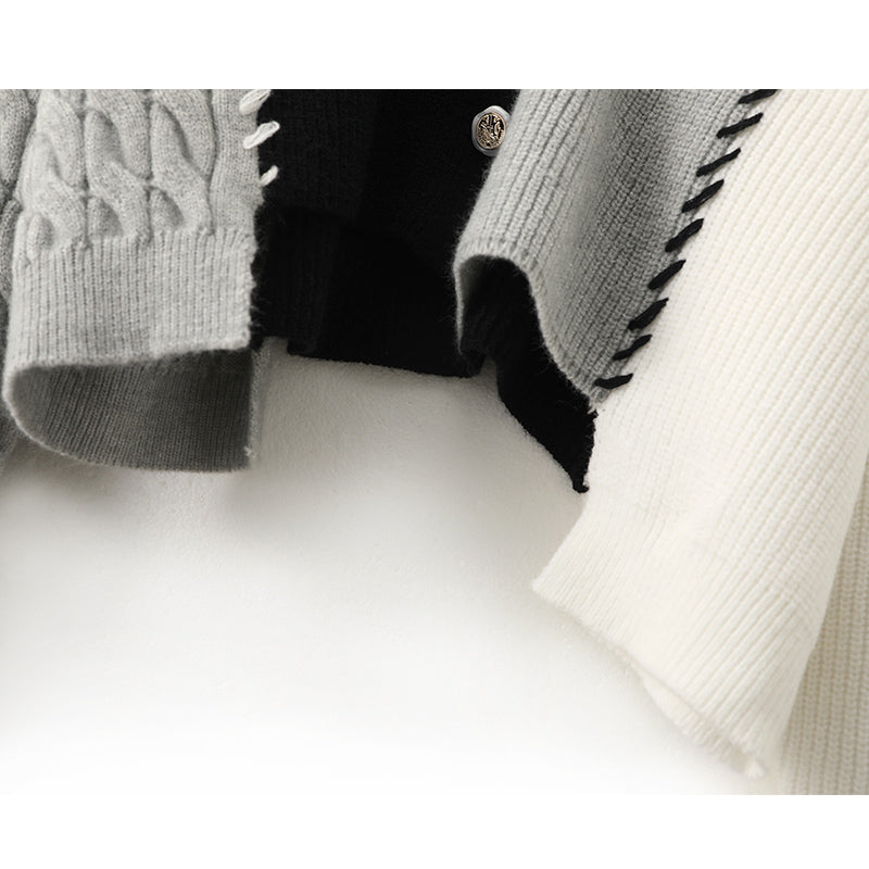 Gentle style contrast color stitching cardigan sweater ED0872