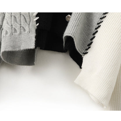 Gentle style contrast color stitching cardigan sweater ED0872