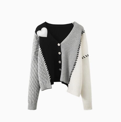 Gentle style contrast color stitching cardigan sweater ED0872