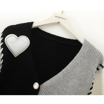 Gentle style contrast color stitching cardigan sweater ED0872