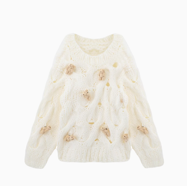 Korean style bear thick needle twist long sleeve sweater ED0873