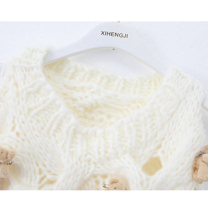 Korean style bear thick needle twist long sleeve sweater ED0873