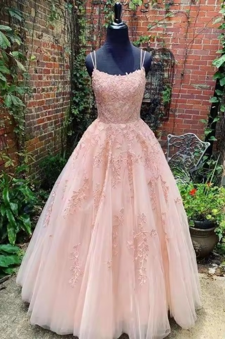 Champagne tulle lace long prom dress lace tulle evening dress ED0876