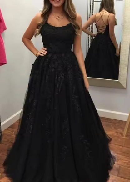 Champagne tulle lace long prom dress lace tulle evening dress ED0876