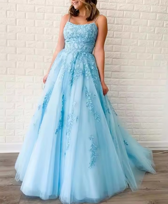 Champagne tulle lace long prom dress lace tulle evening dress ED0876