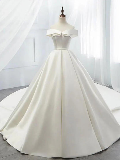 Simple white satin long prom dress, white long evening dress ED0878