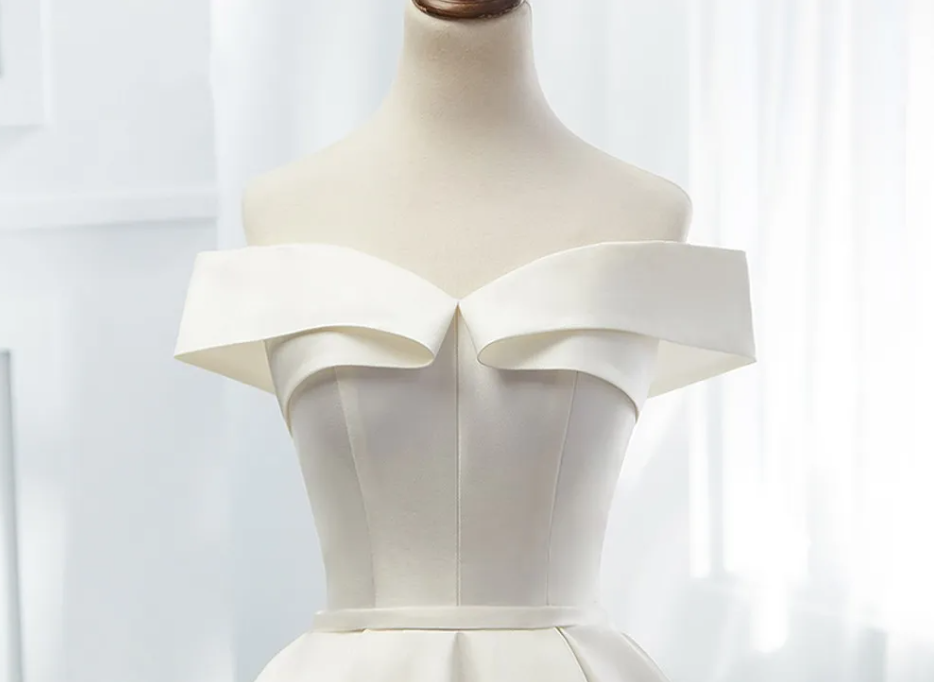 Simple white satin long prom dress, white long evening dress ED0878