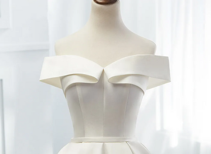 Simple white satin long prom dress, white long evening dress ED0878