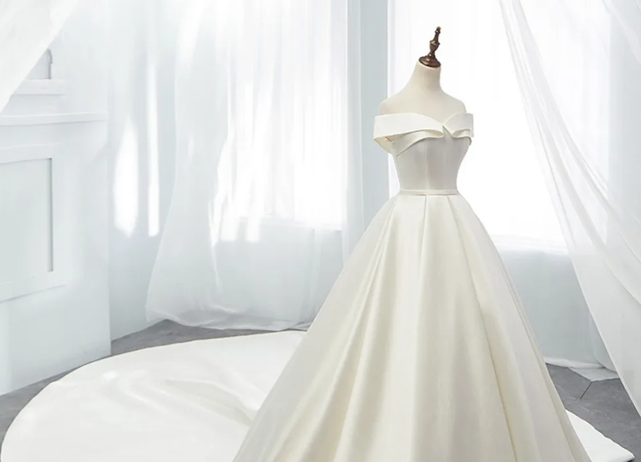 Simple white satin long prom dress, white long evening dress ED0878