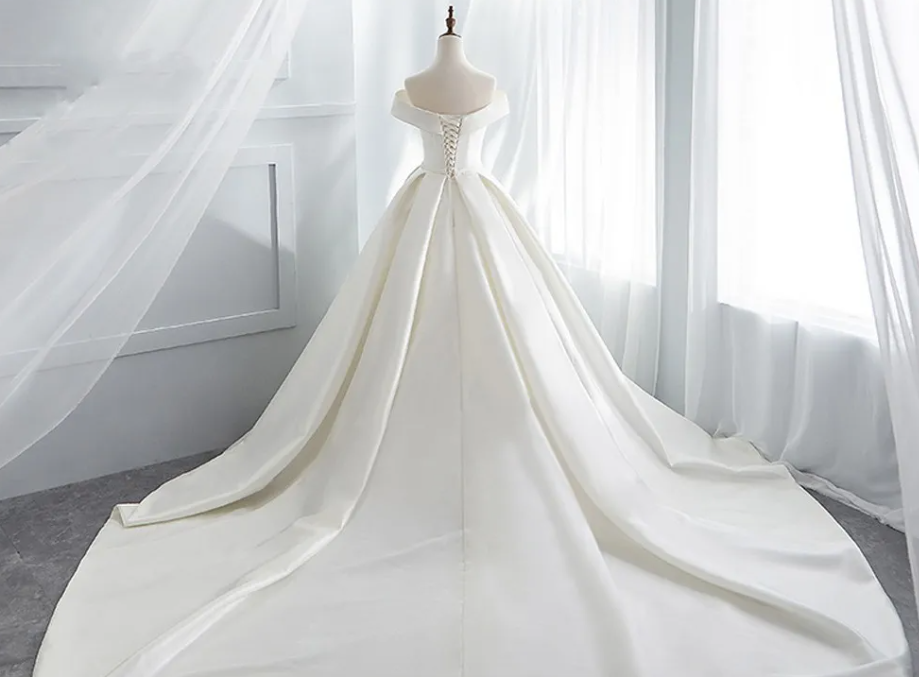 Simple white satin long prom dress, white long evening dress ED0878