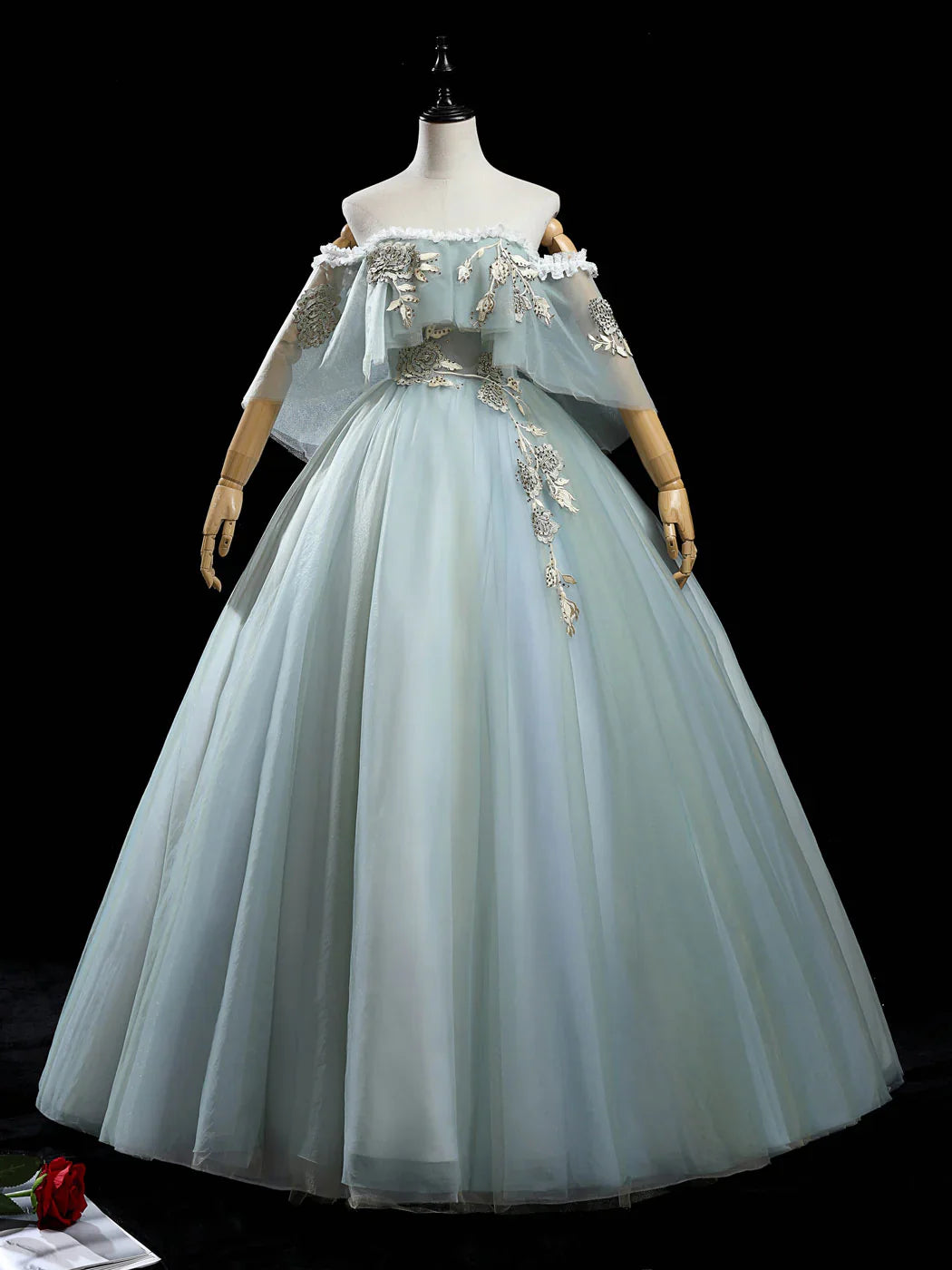 Gray Green A-Line Tulle Lace Long Prom Dress, Lace Evening Dress ED0883