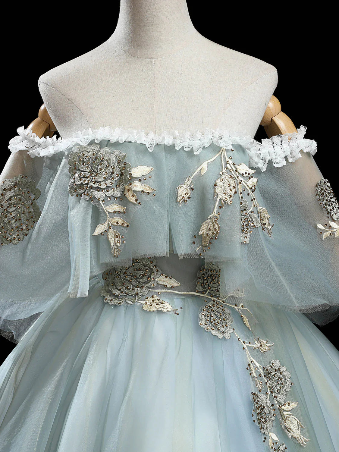 Gray Green A-Line Tulle Lace Long Prom Dress, Lace Evening Dress ED0883