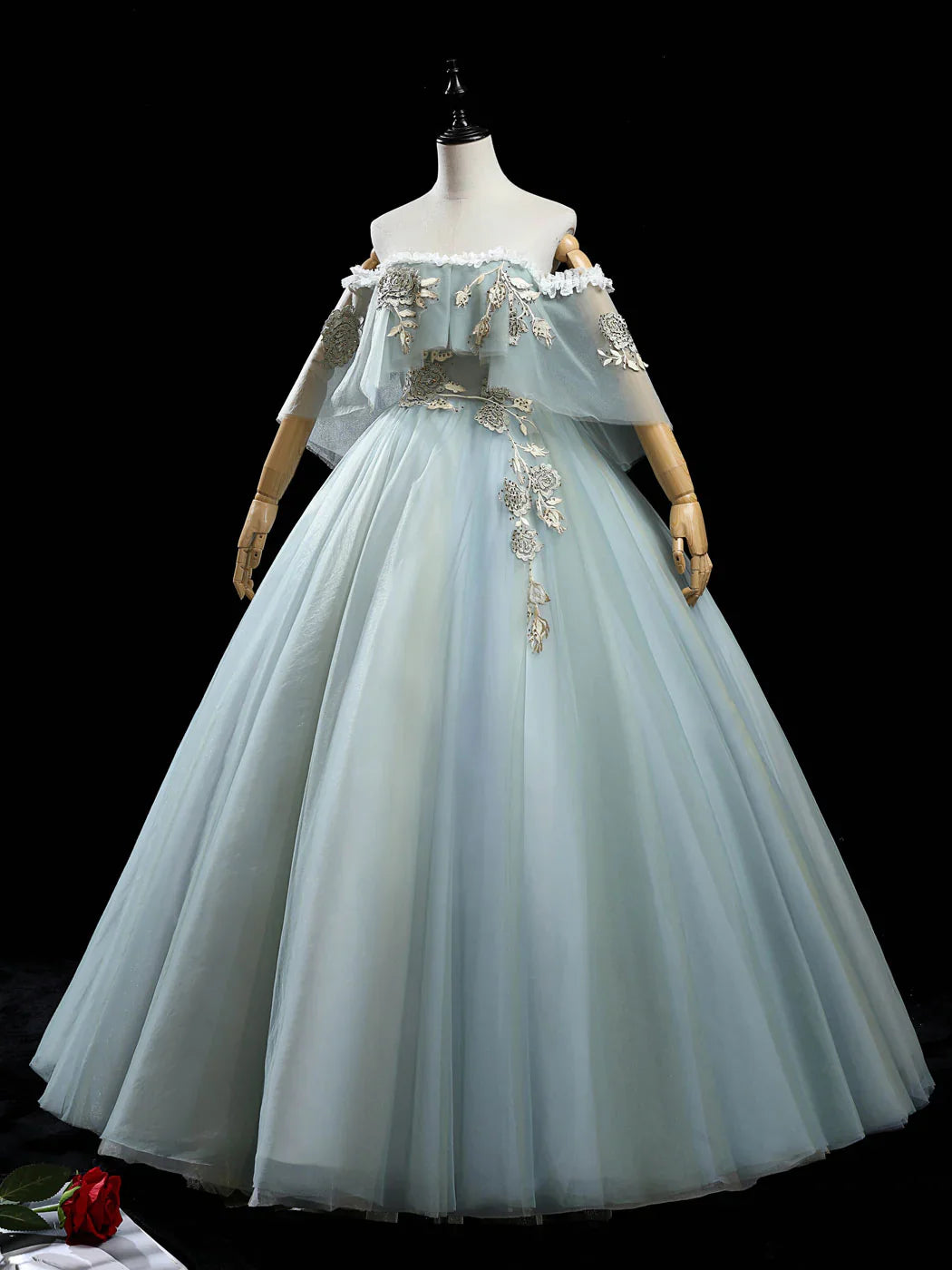 Gray Green A-Line Tulle Lace Long Prom Dress, Lace Evening Dress ED0883