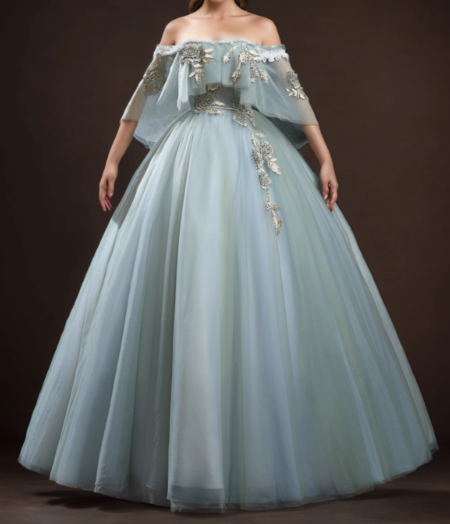 Gray Green A-Line Tulle Lace Long Prom Dress, Lace Evening Dress ED0883