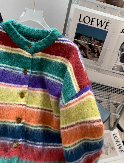 Dopamine color stripes retro contrast brushed cardigan ED0888