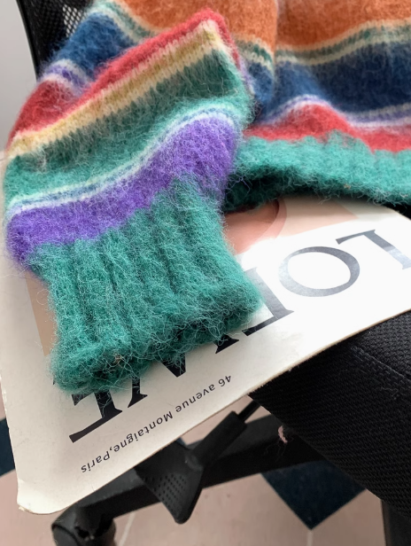 Dopamine color stripes retro contrast brushed cardigan ED0888