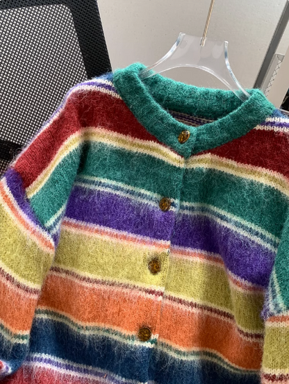 Dopamine color stripes retro contrast brushed cardigan ED0888