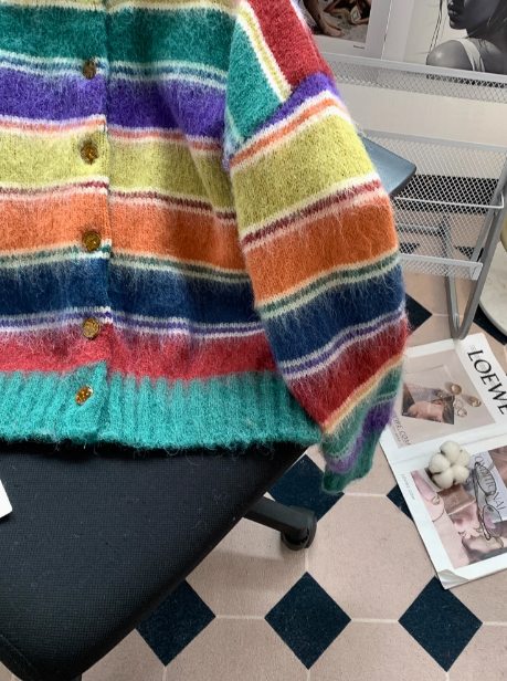 Dopamine color stripes retro contrast brushed cardigan ED0888