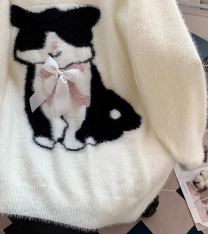 Cute Cat Loose V-Neck Long Sleeve Sweater ED0904
