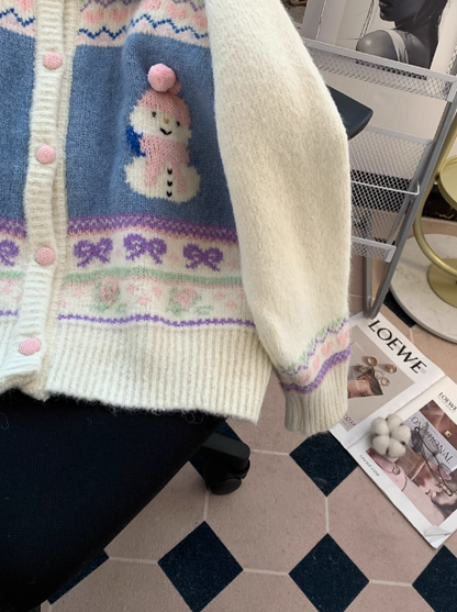 Cute snowman jacquard polo collar cardigan ED0906